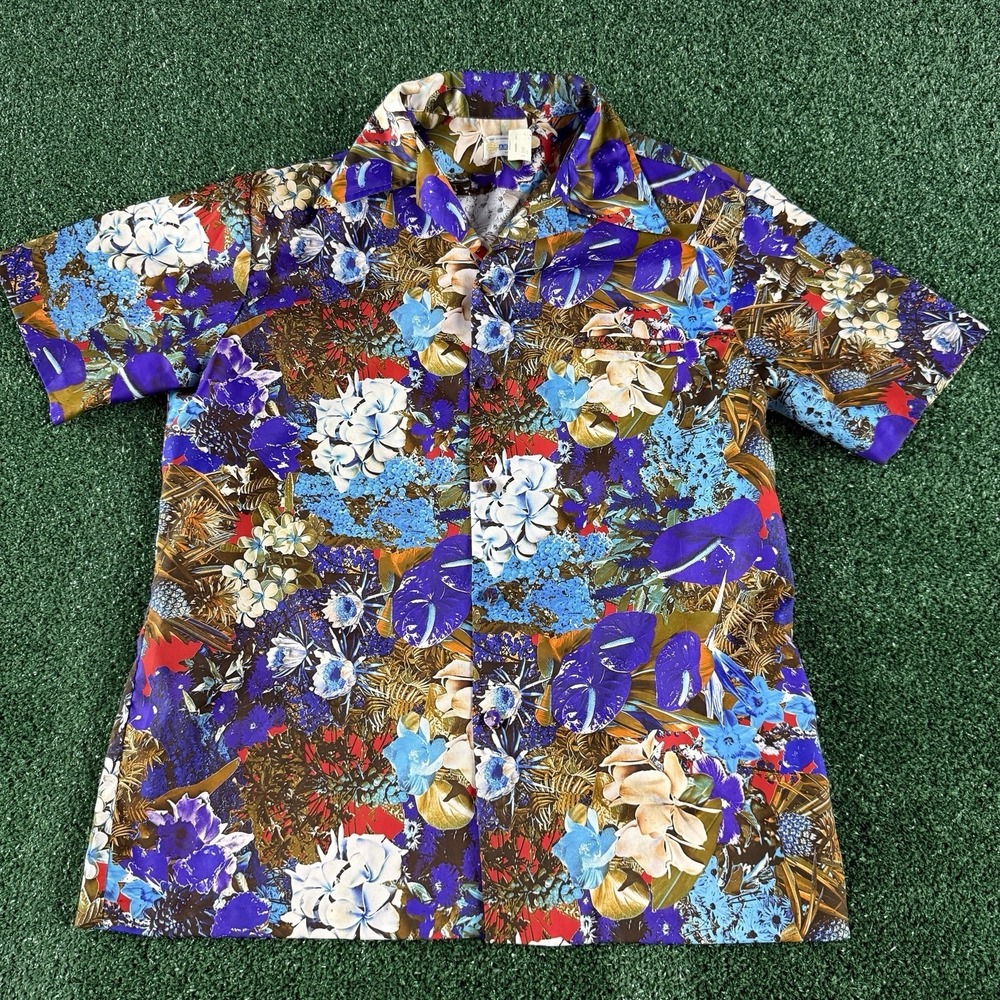 Vintage 60s Andrade Honolulu Men's Hawaiian Aloha Floral Shirt Size Large